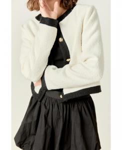 Женский твидовый жакет без воротника, бело-черный English Factory, White/black