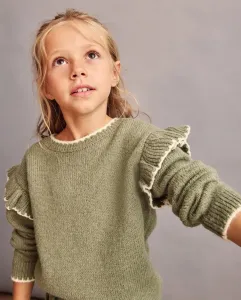 Детский джемпер с воланами и контрастными элементами Coconut El Corte Inglés, зеленый