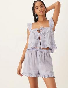 Комплект из топа на бретельках и шорт с завязками спереди от ASOS DESIGN в цвете пыльно-фиолетового цвета