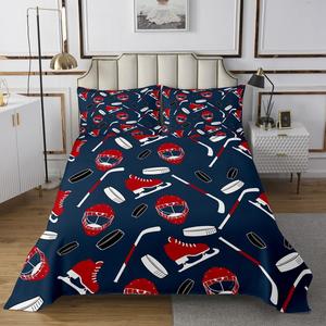 Erosebridal Комплект постельного белья Hockey Player с тематикой хоккея для детей, Navy Blue Red
