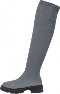 Женские сапоги выше колена на платформе с круглым носком и массивным каблуком, эластичные модные ботфорты для женщин Generic, Grey