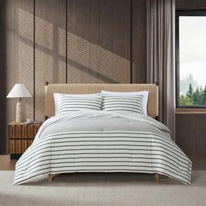 Комплект постельного белья Eddie Bauer - Пододеяльник размера Full/Queen, роскошно мягкий, с подходящей наволочкой, пуговицами и угловыми завязками для фиксации (зеленый в полоску Cooper, Full/Queen), Cooper Stripe Green