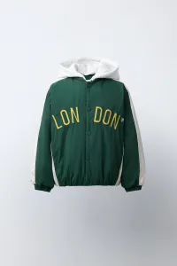 Водоотталкивающая куртка-бомбер со съемным флисовым капюшоном Zara, зеленый