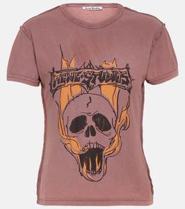 Футболка из хлопкового джерси с принтом Acne Studios, Mauve Pink