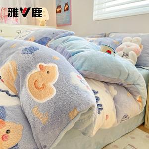 Yalu Комплект постельного белья 1.5 м, 4 предмета: пододеяльник 200x230 см, простыня на резинке, 2 наволочки, мягкий, комфортный, теплый, Dada Ya Ya