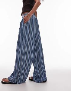 Широкие атласные брюки Topshop с завязкой на талии в коричневую и синюю полоску — часть комплекта