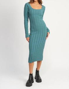 Платье миди в рубчик с квадратным вырезом в светло-бирюзовом цвете Emory Park