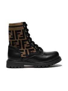Ботинки со вставками и логотипом FF Fendi Kids, черный