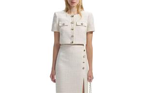 Self-Portrait Укороченное Пальто Женское Слоновая Кость Белый