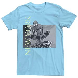 Мужская футболка с портретом Человека-Паука Нью-Йорк Marvel, светло-синий