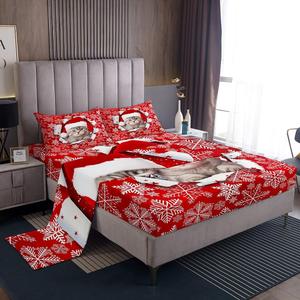Erosebridal Комплект постельного белья Red Christmas Cat с 3D принтом аниме котиков и снежинками, Red
