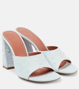 Мюли Brigitte 95 из денима и кожи Amina Muaddi, Light Denim