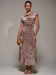 Велюровое платье с драпированным капюшоном Jolie Moi, Neutral Floral