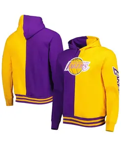 Мужская фиолетовая и золотая толстовка с капюшоном Hardwood Classics Split Los Angeles Lakers Mitchell & Ness