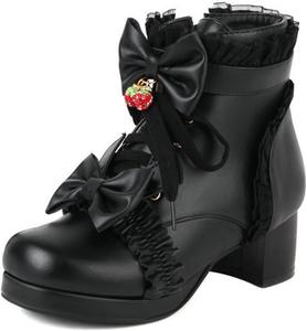 Женские готические платформенные сапоги ZKXYFFS с высокой массивной подошвой, зимние ботильоны на шнуровке с пряжкой и бантом, кавайные косплейные ботинки с молнией, панк-обувь, Black