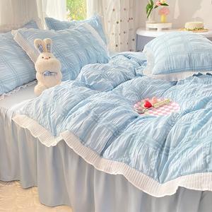 Disney Комплект постельного белья 4 предмета, простыня, размер 200×230 см, ткань: бабл-ярн, клетка, цвет: смоки блю