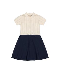 Детское органическое платье-свитер с короткими рукавами в стиле французской школьницы для девочек Hope & Henry, Ivory cable navy colorblock