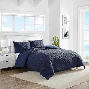 Nautica Комплект постельного белья, размер King (200x220 см), простыня на резинке, пододеяльник и наволочки, микрофибра, всесезонный, сертификат Oeko-Tex, цвет Point Harbor Navy