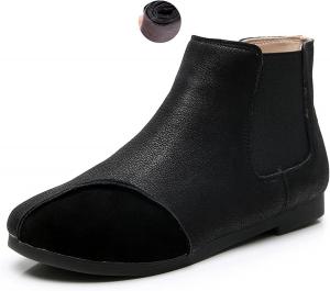 Женские ботинки Челси из натуральной кожи с эластичной лентой, низким каблуком, круглым носком, мягкой подошвой, удобные ретро-ботинки на каждый день для прогулок, работы и вечеринок WYUETRA, Black B