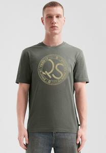 Футболка QS BASIC RUNDHALS MIT FRONTDRUCK, Olivgrün/Khaki
