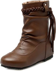 Женские ботильоны с бахромой, свободной посадкой на щиколотке, круглым носком, на низком каблуке, из кожи, удобные с кисточками, короткие JOEUSTY, Tan