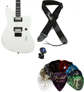 Fender Jim Root Jazzmaster - Флэт Уайт, комплект с ремнем Fender 2" из полиэстера с логотипом - черный с белым логотипом... (4 предмета)