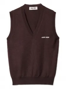 Жилет с V-образным вырезом и логотипом в технике интарсия Miu Miu, коричневый