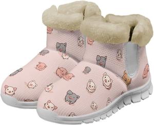 Зимние теплые сапоги chaqlin Cute Pig для женщин, плоская подошва, противоскользящие, устойчивые к холоду, легкие, с флисовой подкладкой и плюшевым мехом, удобные, повседневные, для улицы, Pink Grey Pig