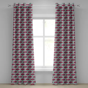 Шторы-люверсы для автомобиля ABAKUHAUS, винтажные красные, ретро-спортивные автомобили шестидесятых годов, разгоняющиеся, декоративные, двухпанельные, 280 см x 225 см, серо-голубой, розовый Abakuhaus