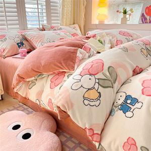 Yalu Пододеяльник 200х230 см, молочный вельвет, утолщенный, дизайн Adorable Bunny