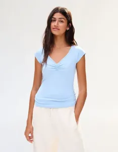 Светло-желтая футболка с короткими рукавами и сборками Bershka