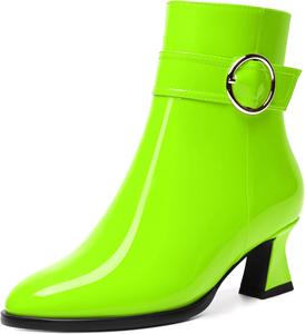 Женские ботильоны MODENCOCO с ремешком на щиколотке, застежкой-молнией, закругленным носком, пряжкой, модным массивным низким каблуком 2 дюйма, Lime Green