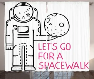 Штора ABAKUHAUS в деревенском стиле с надписью Давайте отправимся на прогулку в космос, присборенная штора из тесьмы для спальни с петлями и крючками, 280 x 175 см, черно-розовая Abakuhaus