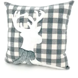 Декоративная подушка Лось с войлочной и меховой вставкой, наволочка без наполнителя, 1 штука Weckbrodt, Grau/schwarz + kariert
