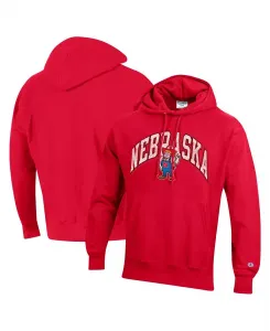 Мужская красная толстовка с капюшоном Nebraska Huskers Vault Late Night Reverse Weave Pullover Champion