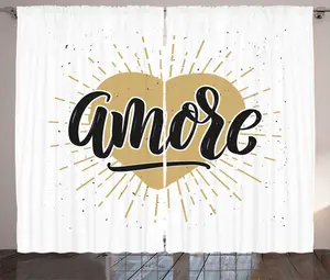 Штора ABAKUHAUS Amore Quote в деревенском стиле, каллиграфия с сердцем, универсальная тесьма для гостиной с петлями и крючками, 280 x 175 см, цвет горчичный, антрацитово-серый Abakuhaus