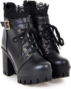 Женские ботильоны на шнуровке с фантазийным дизайном, модные ботинки на высоком каблуке с противоскользящей подошвой, короткие сапожки для косплея, вечеринок, свадьбы или Хэллоуина Generic, Black-With Furry