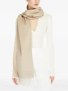 Шарф с бахромой и вышитым логотипом MAX MARA, нейтральный