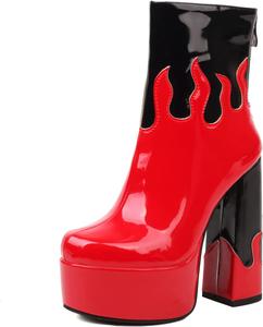 Женские ботильоны Gicoiz с закругленным носком, модные массивные высокие каблуки, лакированные, Red 1