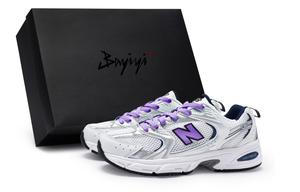 New Balance Нью Баланс 530 нескользящие и дышащие низкие кроссовки для бега унисекс серебристо-белые с фиолетовым, цвет Silver White Purple
