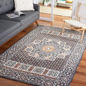 Ковер SAFAVIEH, 122 x 183 см, Aspen Collection, Black & Rust, ручной работы с кистями из шерсти, идеально для помещений с высокой проходимостью: прихожая, гостиная, спальня (APN130Z)