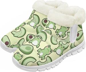 Pzuqiu Детские зимние сапоги с теплым мехом, милый принт для мальчиков и девочек, малышей/детей/старших детей для прогулок на улице, белая подошва