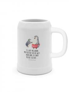 Пивная кружка с пингвином и ребенком, надпись на белом фоне Mr. & Mrs. Panda