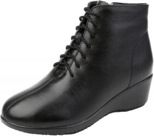 Женские ботинки ANUFER из натуральной кожи на модной танкетке с шнуровкой, кожаной подкладкой/теплой плюшевой подкладкой, Black