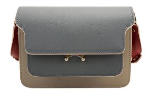 Сумка через плечо мини из кожи коровьего хвоста женская серо-голубая/хаки MARNI