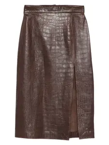 Миди-юбка из кожи с эффектом крокодила AMIRI, коричневый