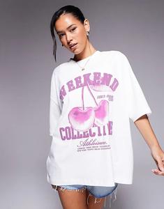 Футболка Weekend Collective оверсайз с изображением вишни розового цвета Asos Weekend Collective