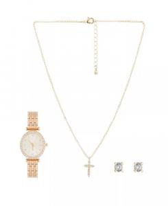 Женские аналоговые часы-браслет из блестящего золотистого металла 34 мм с комплектом серег-ожерелья Jessica Carlyle, золото