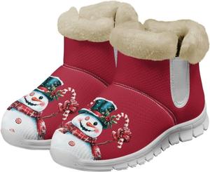 Женские зимние ботинки на снег Теплые пушистые ботильоны для дома Без застежки Мягкие Нескользящие Легкие Ботинки для ходьбы и бега для женщин размер US 6-12 Fuxowvby, Christmas Snowman