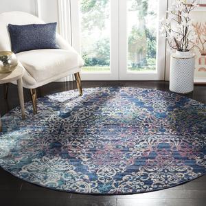 Ковер SAFAVIEH, 196 x 196 см, Aria Collection Round Blue/Multi ARA128B в стиле бохо с эффектом потертости, без линьки, для столовой, прихожей, гостиной, спальни
